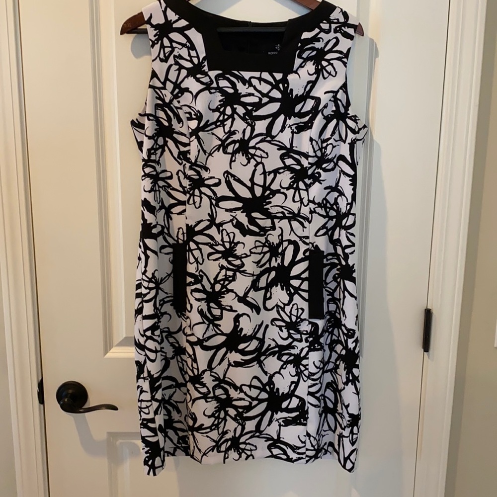 Ready for business black and white graphic dress.